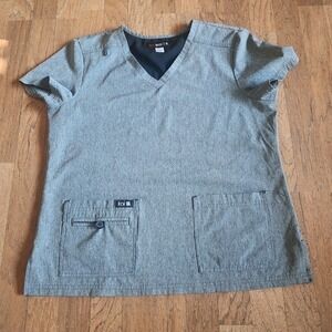 Koi Basics Becca Scrub Top Heather Charcoal Grey V-Neck Medical Uniform Large